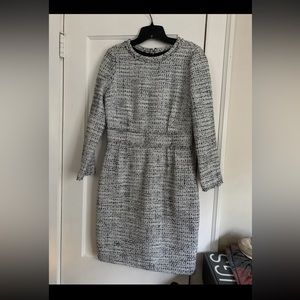 J Crew  Size 6 Dress Teddie 100% Wool  3/4 Sleeves Black/ White Tweed Rare EUC